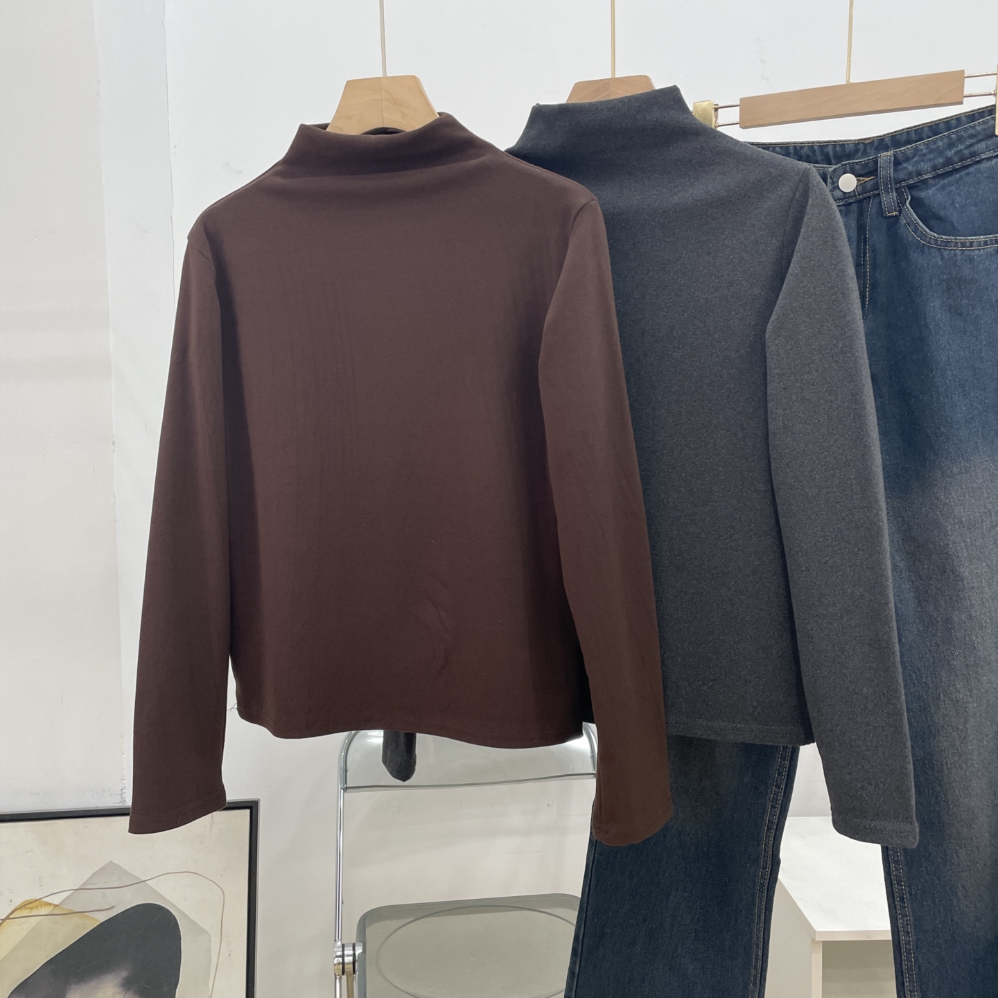 【霞】纯色百搭T恤秋季新款通勤风修身显瘦高领长袖上衣J#31