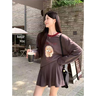 2025秋冬穿搭两件套高级感韩系学院小香风卫衣裙子套装