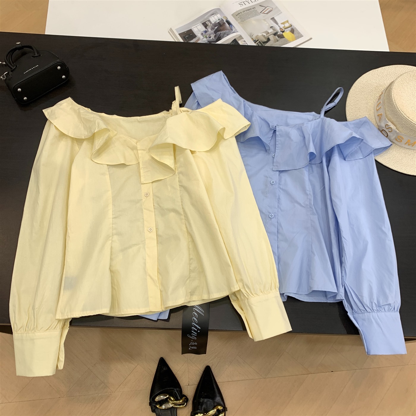 衬衫秋季新款纯色套头长袖上衣女休闲小众设计I#16