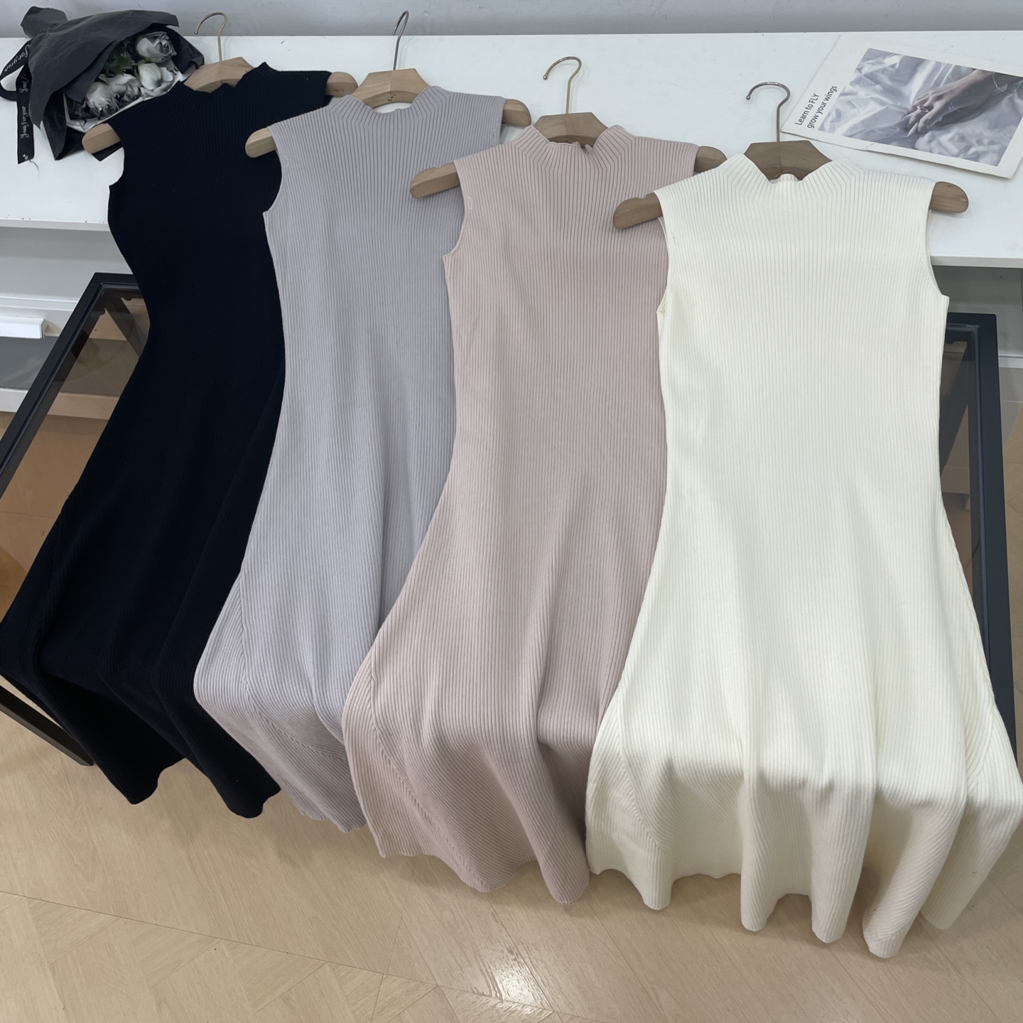 背心连衣裙纯色小众时尚2025百搭高腰无袖休闲女 K#16