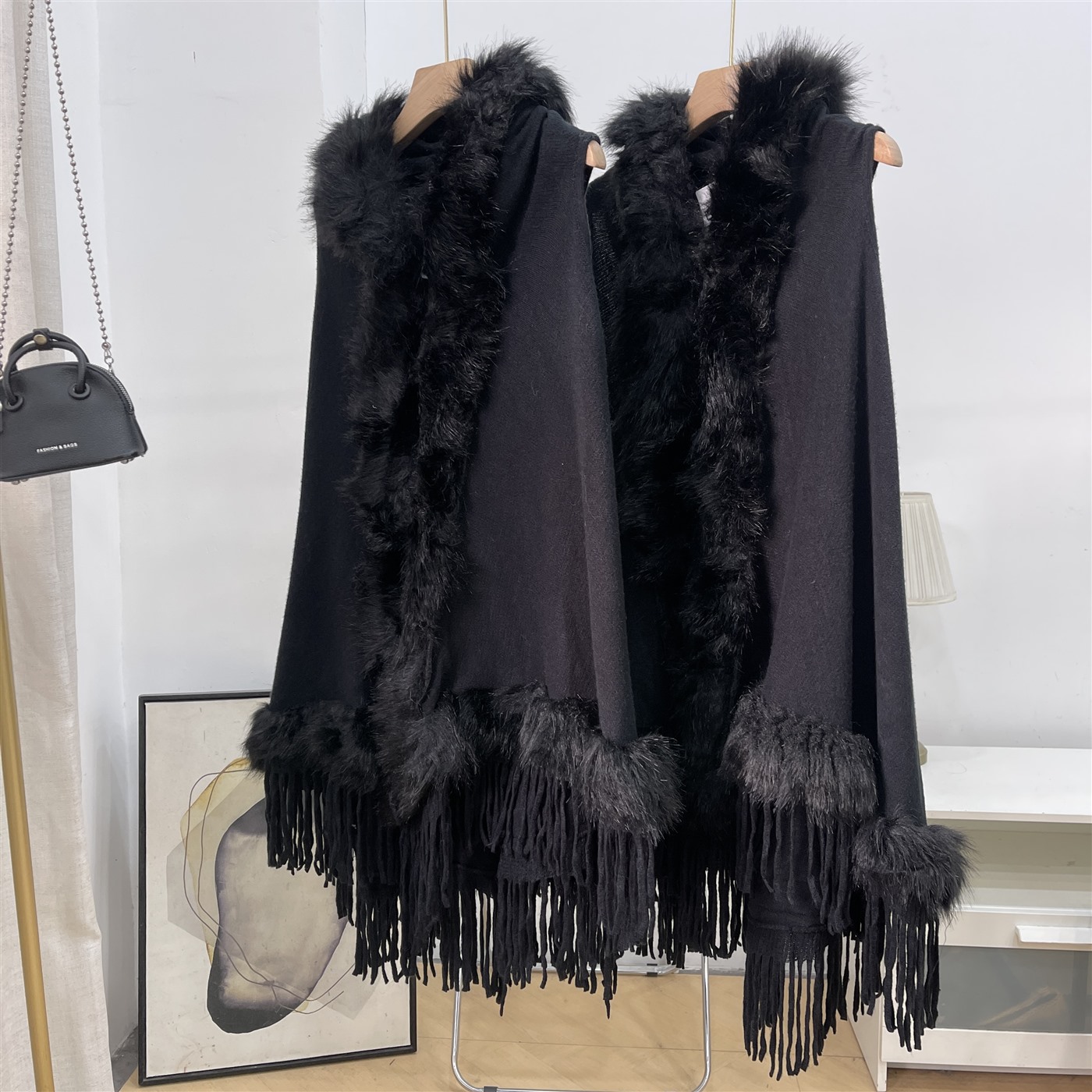 【霞】秋冬新款加厚披肩流苏斗篷外搭针织蝙蝠式马甲K#16