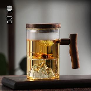 个人专用泡茶杯茶水分离男士带把喝茶水杯玻璃日式观山茶道杯子