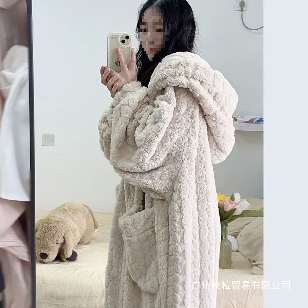 新款睡衣女连帽珊瑚绒睡袍女秋四季中长款加绒四季保暖家居服睡裙,女士内衣/男士内衣/家居服,睡袍/浴袍,淘宝优惠券,粉丝福利购,淘宝优惠卷