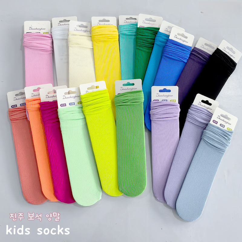 天鹅绒袜子夏季薄款长筒韩版卷边堆堆袜百搭宝宝糖果色冰冰丝袜