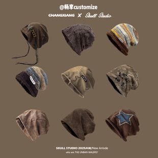 废土风堆堆帽大头围针织冷帽户外西部牛仔包头帽草原沙漠新疆登山