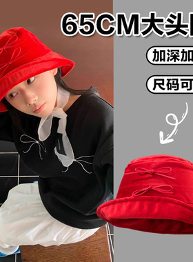 大头围渔夫帽防晒遮阳红色丝绒