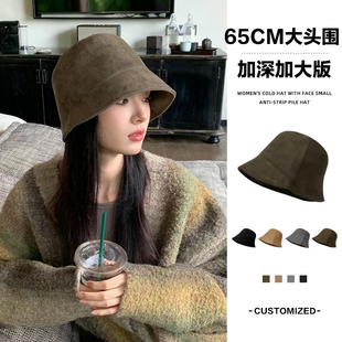 大头围渔夫帽麂皮绒2024新款 65cm 秋冬水桶帽适合大脸圆脸大号大码