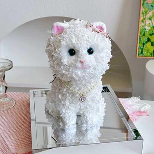 永生花布偶猫咪英短可爱小猫摆件送女友闺蜜生日礼物情人节纪念品