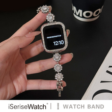 iserisewatch适用于iwatch10表带s9高级苹果手表s8创意金属applewatch链式s7se40mm手链夏天透气小众女生黑色