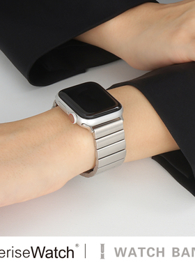 iserisewatch适用applewatchs11表带iwatchs9苹果手表10代小众金属钢带创意链式夏透气新款高级感41mm45男款