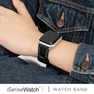 iserisewatch适用applewatchs10表带真皮iwatchs11皮质简约纯色苹果智能手表s9单圈小众45mm夏天男女高级感s8