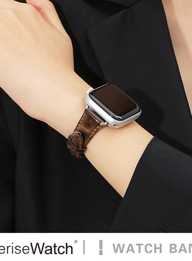 iserisewatch适用applewatchs11表带竹节气泡真皮iwatch10代se44mm皮质小众高级创意苹果手表s7ultra夏天女款