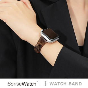 iserisewatch适用applewatchs11表带竹节气泡真皮iwatch10代se44mm皮质小众高级创意苹果手表s7ultra夏天女款