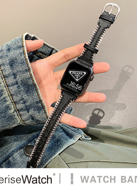 iserisewatch适用苹果手表10代iwatchs11新款小众表带高级applewatchs8表带SE夏真皮6链条7透气创意SE男女生