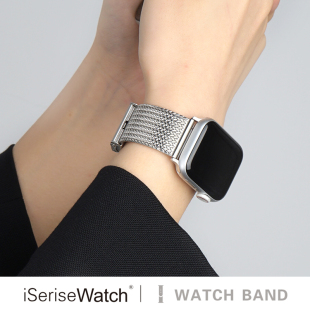 iserisewatch适用applewatchs11苹果手表s10代表带星光色iwatch9 se高级感小众41mm金属链条透气夏天高级女款
