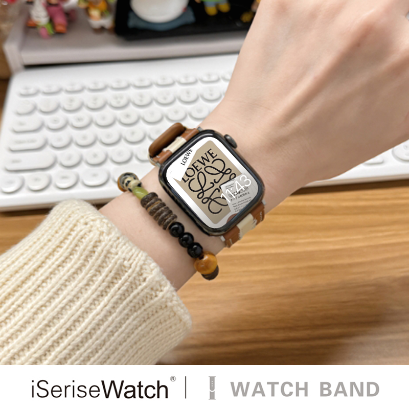 拼接撞色真皮iwatch表带