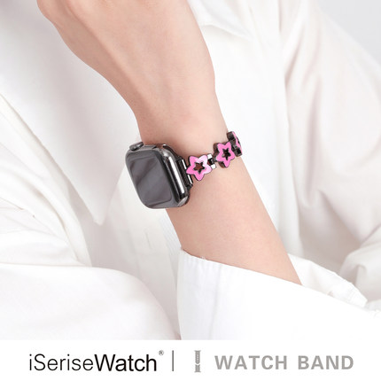 iserisewatch适用苹果手表s10表带iWatchs11金属女款applewatch10夏透气s8代五角星SE创意41mm45高级6小众7
