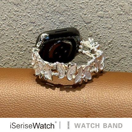 iserisewatch适用苹果手表10代表带applewatchs11金属女款iWatchs9夏天透气s6/7蝴蝶链条SE高级Ultra创意41mm