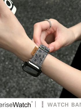 iserisewatch适用iWatchs11代表带苹果手表s10复古牛仔applewatch8夏男款ultra透气新款SE创意女6/7个性41mm