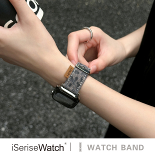 7个性 SE创意女6 41mm ultra透气新款 iserisewatch适用iWatchs11代表带苹果手表s10复古牛仔applewatch8夏男款