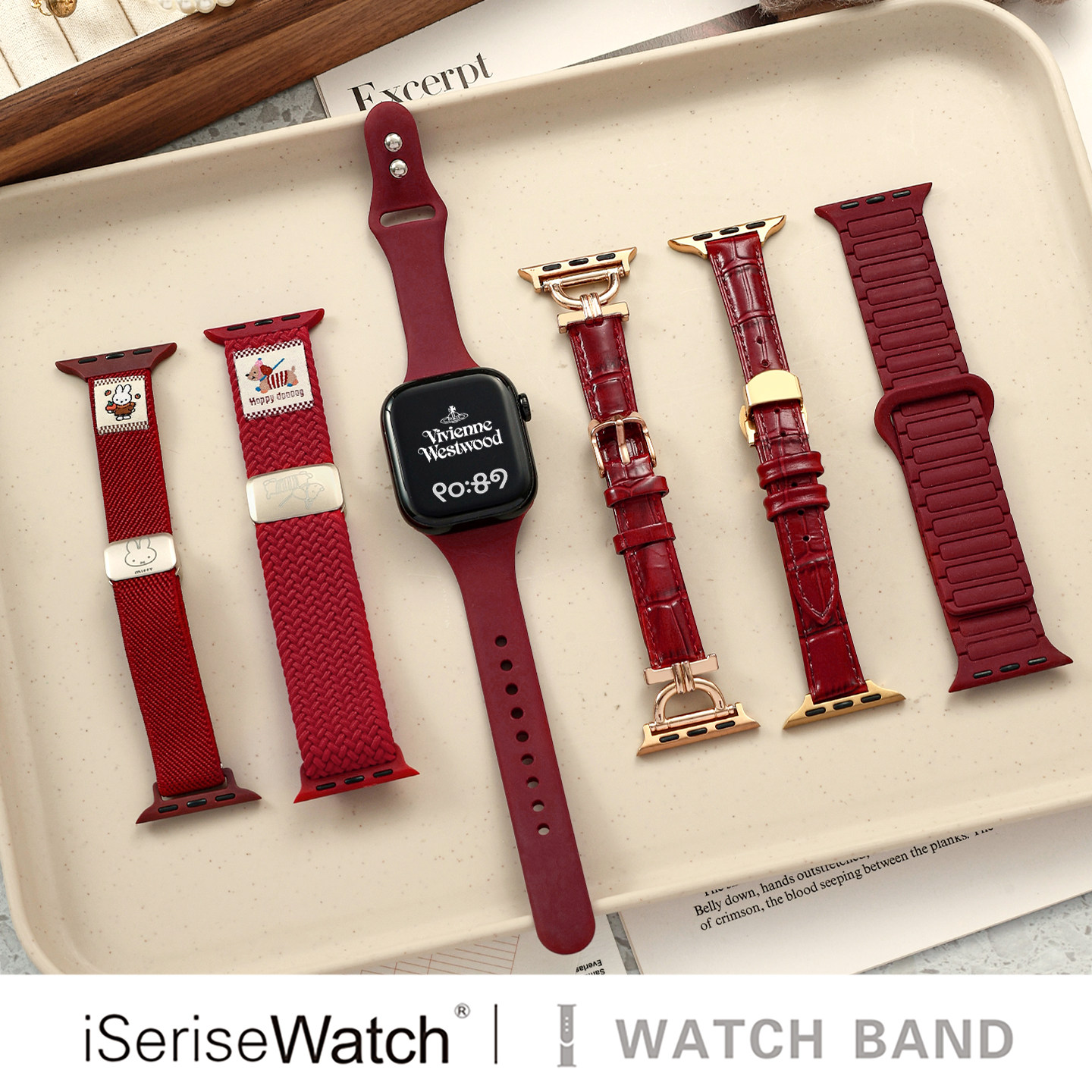 iserisewatch适用iWatchs11代表带苹果手表s10酒红色表带applewatch9硅胶运动SE皮质41mm45高级感磁吸女款6/7,智能设备,智能手表手环表带/腕带,淘宝优惠券,粉丝福利购,淘宝优惠卷