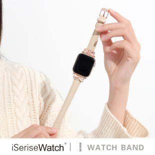 iserisewatch适用iWatchs11表带苹果手表s10代皮质透气applewatch9高级女款 7代小香风夏天 SE蝴蝶结41mm创意6