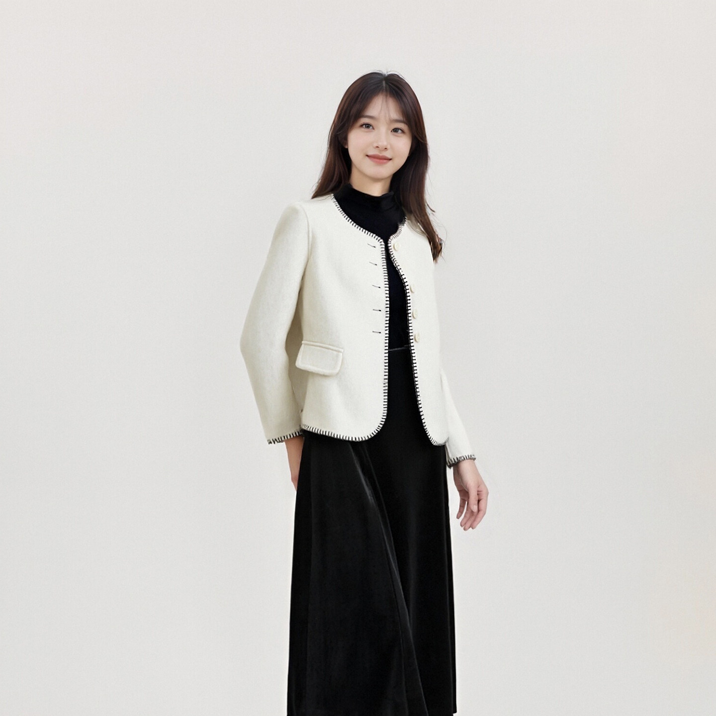小香风羊毛双面尼外套女短款
