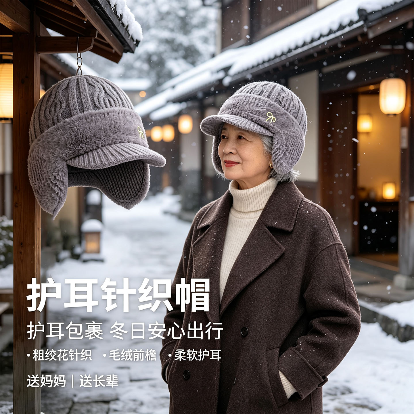 秋冬护耳防寒保暖针织帽中老年人套头帽送妈妈奶奶暖心加厚毛线帽