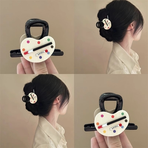 小小画家~设计感少女油画颜料板抓夹可爱后脑勺盘发鲨鱼夹百搭款