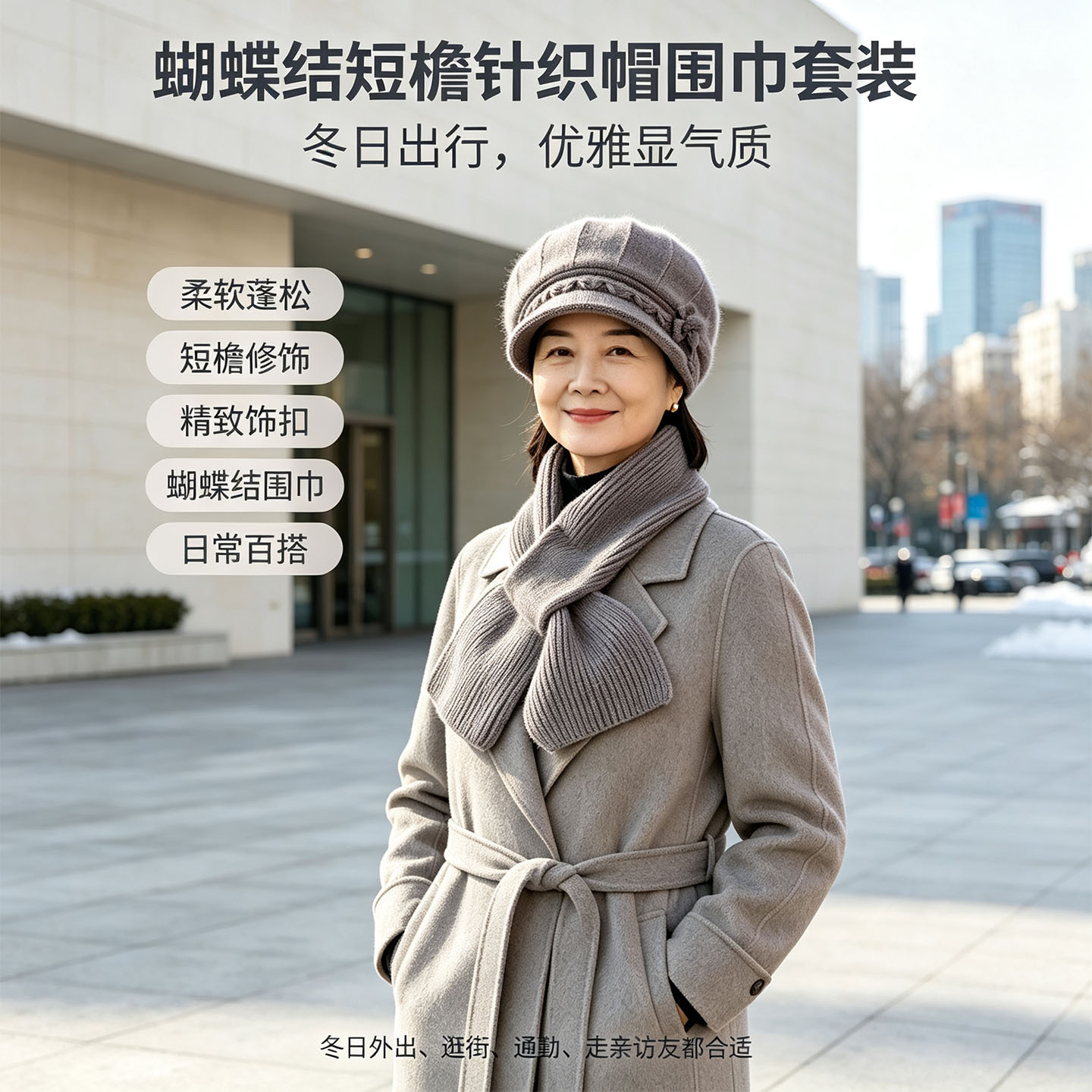 中老年帽子围巾两件套冬季针织毛线帽妈妈保暖套装护耳防寒帽套装
