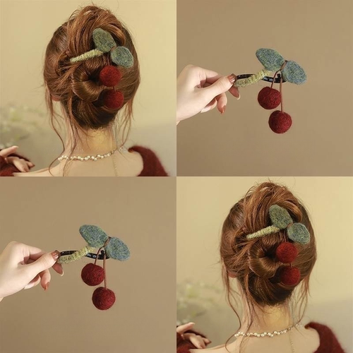 【设计师原创】樱桃毛球发夹毛毡