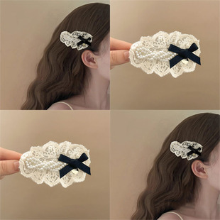 初恋森系~白色蕾丝花边发夹女法式侧边夹甜美碎发卡头饰旅行发卡