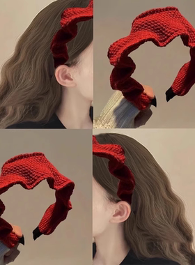 高智美女~针织秋冬精致高级感红色发箍女款新款头箍复古发卡头饰