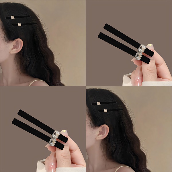 设计师原创黑色植绒！刘海夹简约