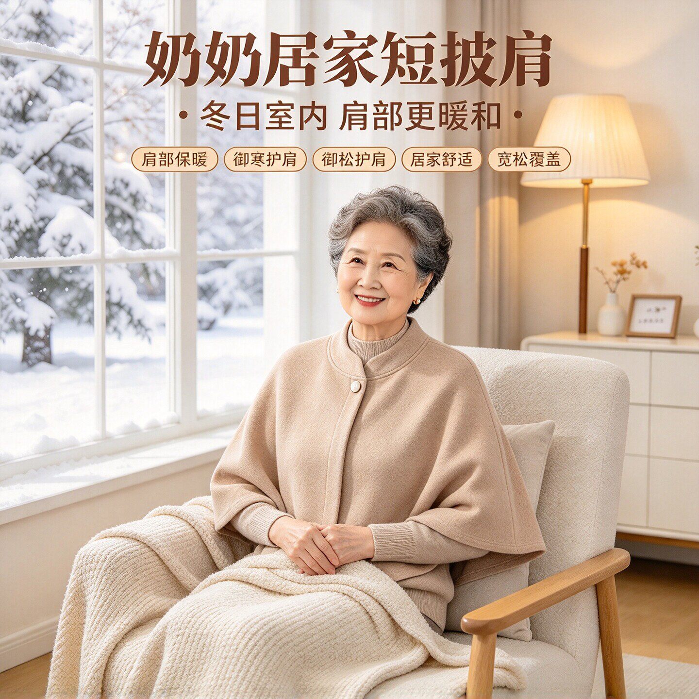 中老年立领护肩短披肩秋冬老人防寒小坎肩轻薄保暖居家外搭开衫