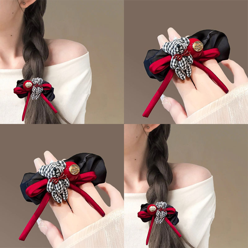 法式小熊~黑白蝴蝶結(jié)女發(fā)圈女2025新款發(fā)繩扎頭發(fā)皮筋大腸圈頭繩