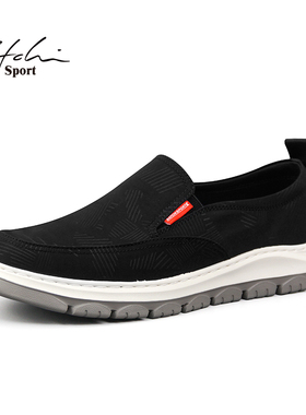 沙驰运动男鞋2025春季布款男鞋套脚一脚蹬驾车透气软底休闲鞋板鞋