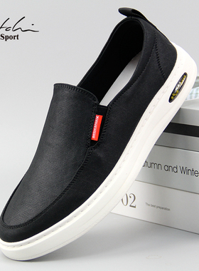 沙驰运动布鞋秋季男鞋一脚蹬帆布鞋懒人鞋驾车休闲鞋板鞋