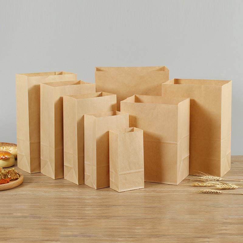 现货牛皮纸奶茶方底纸袋食品烧烤打包袋子加厚一次性防油纸袋定制
