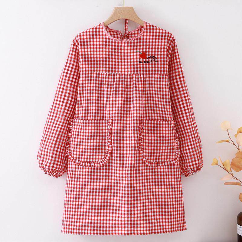 棉布长袖围裙韩版厨房家用做饭罩衣工作服女洋气可爱围裙防污防油