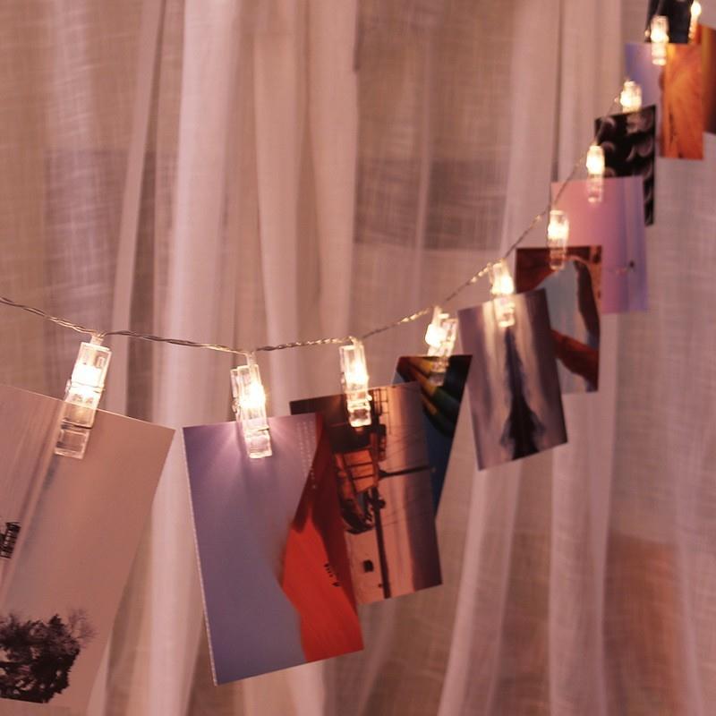 网红礼仪婚庆布景ins创意满天星星照片墙爱心usb相片夹子led灯串