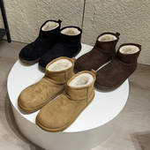 过冬款 纯色反绒皮毛一体防滑保暖中帮雪地靴 男士 加绒加厚 冬季