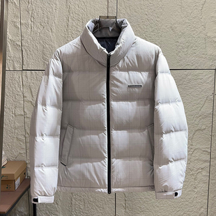 H剪余单!90绒蓬松保暖!冬季男士时尚格子百搭休闲立领羽绒服潮