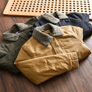 美式硬汉风!加绒加厚!外贸男士秋冬季复古工装翻领休闲棉衣外套