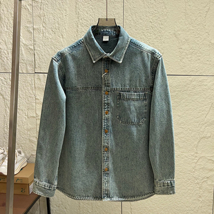 复古硬汉风!做旧磨白水洗!秋季休闲百搭翻领长袖牛仔衬衫外套男