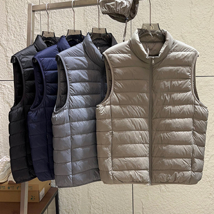 品质严选 秋冬男轻量化休闲运动便携立领羽绒马甲背心 90白鸭绒