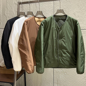 户外紫标系 秋冬男女日系双面穿宽松休闲无领羽绒服潮 90白鸭绒