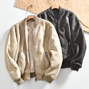 上身巨帅！走西班牙！麂皮绒加厚羊羔绒皮毛一体棒球领夹克外套男