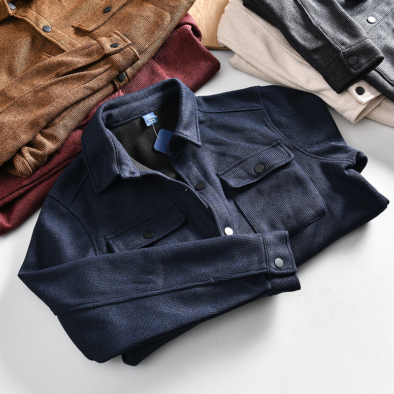 秋冬华夫格翻领工装衬衫夹克外套