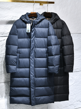 高端主推！轻盈高蓬松！冬季分仓压胶90鸭绒长款保暖连帽羽绒服男